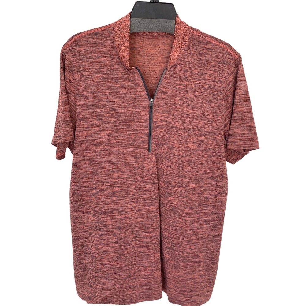 Lululemon Mens Medium Polo‎ Shirt Activewear Half Zip Heathered Orange Medium